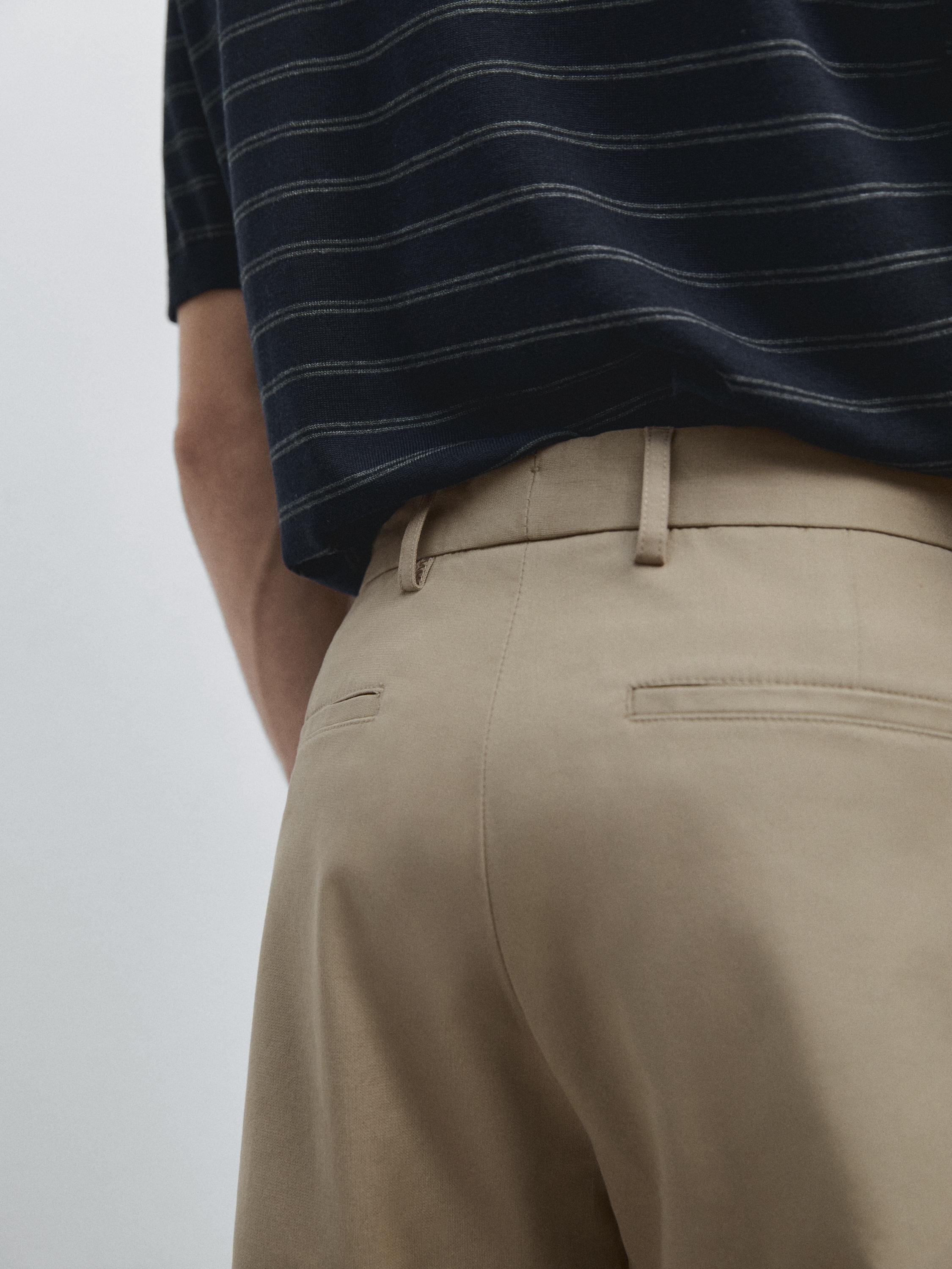 Cotton blend tapered fit trousers